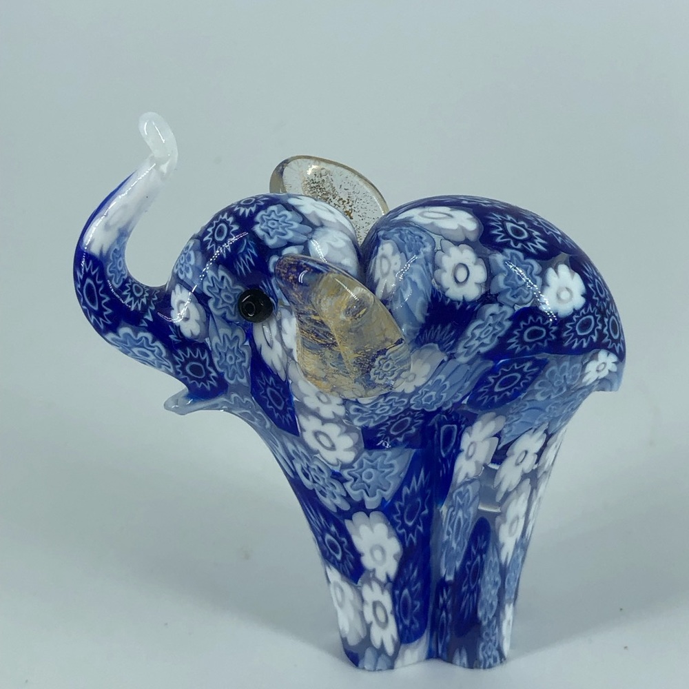 Murano Hand-Blown Millefiori & Gold Aventurine Glass Elephant Figurine - Picture 3 of 10